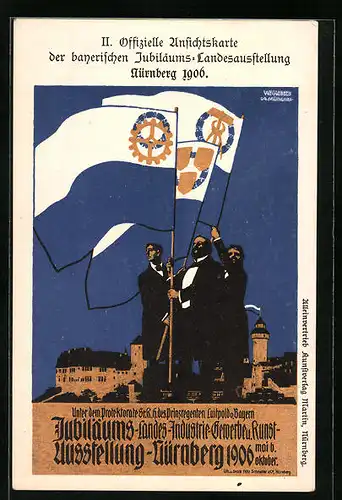 Künstler-AK Nürnberg, Bayerische Jubiläums-Landesausstellung 1906, Fahnen