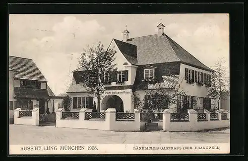 AK München, Ausstellung 1908, Ländliches Gasthaus