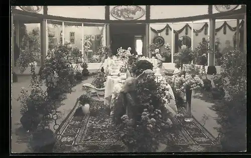AK München, Blumen-Ausstellung 1914, Halle mit Blumen-Schmuck