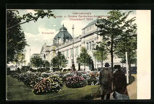 AK Düsseldorf, Internat. Kunst- und Grosse Gartenbau-Ausstellung 1904 - Partie am Kunspalast