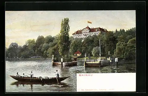 AK Mainau, Anlegesteg mit Blick auf Gebäude