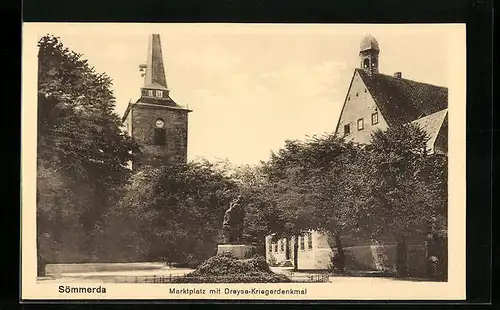 AK Sömmerda, Marktplatz mit Dreyse-Kriegerdenkmal