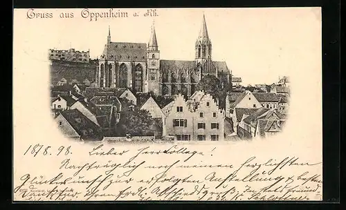 AK Oppenheim a. Rh., Teilansicht mit Katharinenkirche von oben