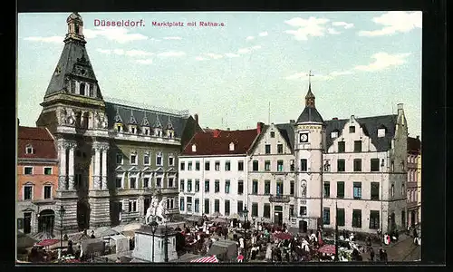 AK Düsseldorf, Markttreiben am Rathaus
