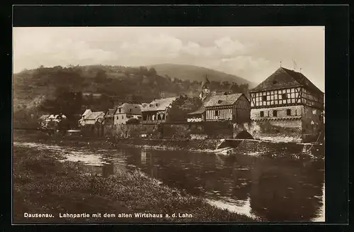 AK Dausenau, Lahnpartie mit dem alten Wirtshaus a. d. Lahn