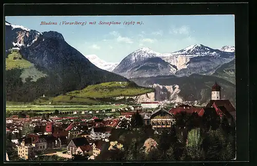 AK Bludenz, Ortsansicht mit Scesaplana