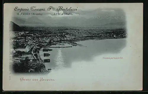 Mondschein-AK Bregenz, Gesamtansicht mit Hafenpartie