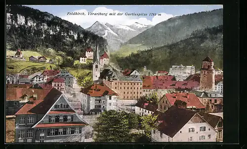 AK Feldkirch, Ortsansicht mit der Gurtisspitze