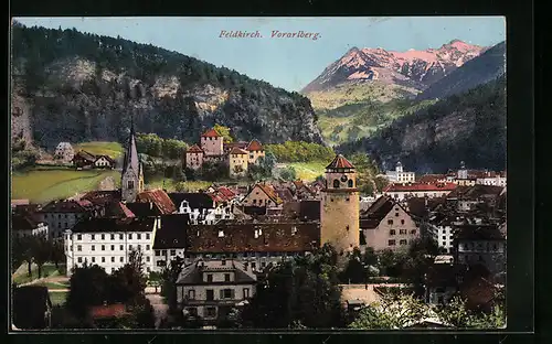 AK Feldkirch, Gesamtansicht mit Bergpanorama