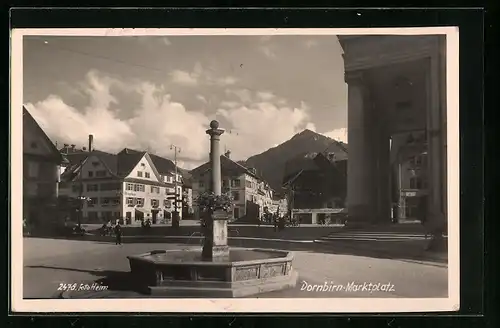 AK Dornbirn, Marktplatz mit Brunnen