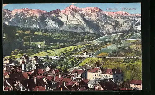 AK Feldkirch, Totalansicht mit Bergpanorama