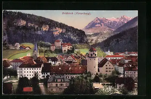 AK Feldkirch, Ortsansicht mit Bergpanorama