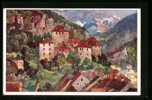 Künstler-AK Feldkirch, Blick zur Schartenburg