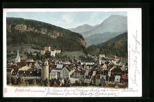 AK Feldkirch, Ortsansicht mit Bergpanorama