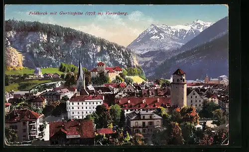 AK Feldkirch, Ortsansicht mit Blick auf Gurtisspitze