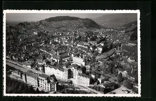 AK Feldkirch, Ortsansicht mit Fluss von oben