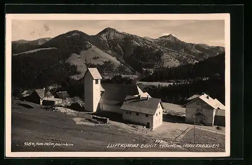 AK Ebnit, Ortsansicht aus der Vogelschau bei Sonnenschein