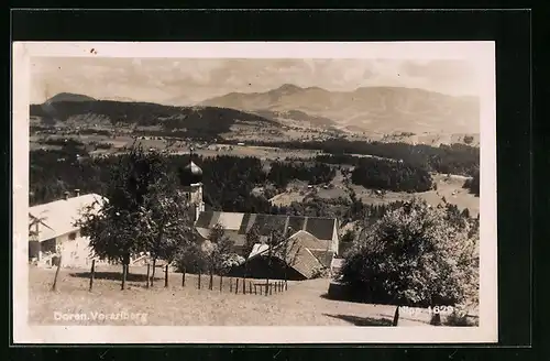 AK Doren, Ortsansicht mit Kirche und Fernblick