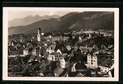 AK Bludenz, Ortsansicht bei Sonne aus der Vogelschau