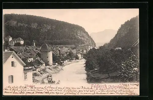 AK Feldkirch, Teilansicht mit Illbrücke