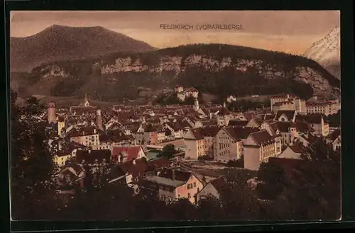 AK Feldkirch, Ortsansicht im Abendrot