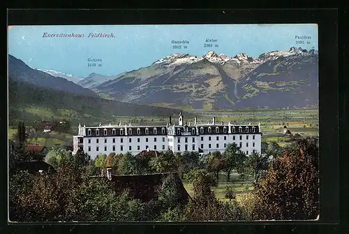AK Feldkirch, Exerzitienhaus mit Umgebung und Bergspitzen