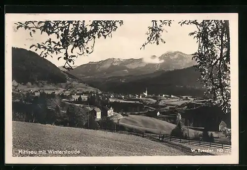 AK Hittisau, Ortsansicht mit Winterstaude