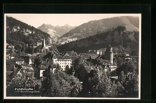 AK Feldkirch, Teilansicht mit Bäumen und Gurtisspitzenblick