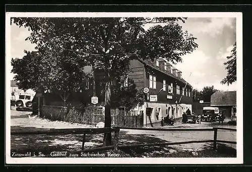 AK Zinnwald i. Sa., Gasthof zum Sächsischen Reiter mit Innenhof