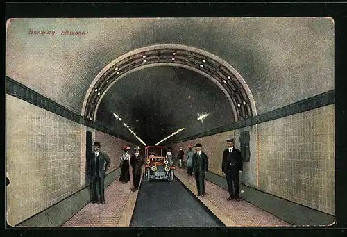 AK Hamburg-St. Pauli, Elbtunnel mit einem Auto