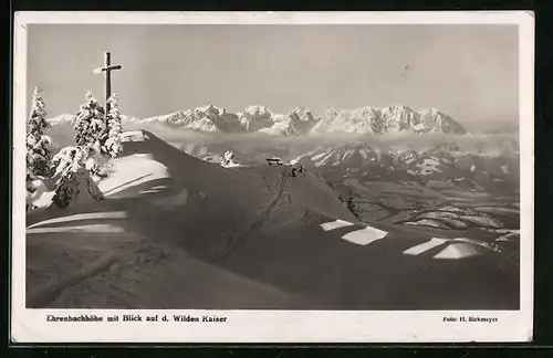 AK Ehrenbachhöhe mit Gipfelkreuz und Blick auf den Wilden Kaiser