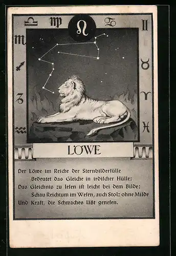 AK Sternzeichen Löwe, Der Löwe im Reich der Sternbilderfülle...