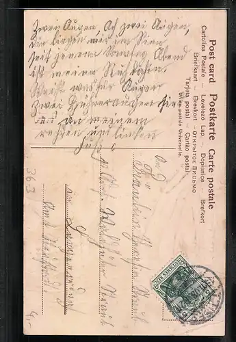 Präge-AK Behüt Dich Gott!, Junge Frau sitzt am Fenster