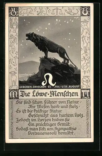 AK Sternzeichen Löwe, Die Löwe-Menschen, Sie sind schon Führer von Natur...