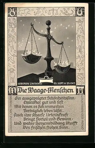 AK Sternzeichen Waage, Die Waage-Menschen, Ein ausgeprägter Schönheitssinn...