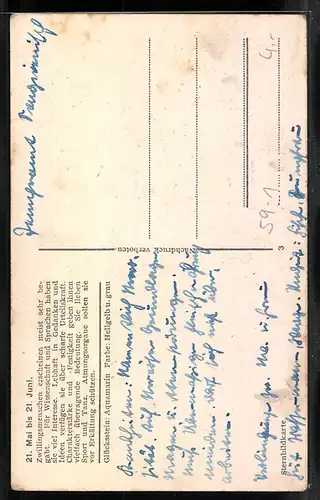 AK Sternzeichen Zwillinge, Die Zwillingsgestalten im himmlischen Scheine...