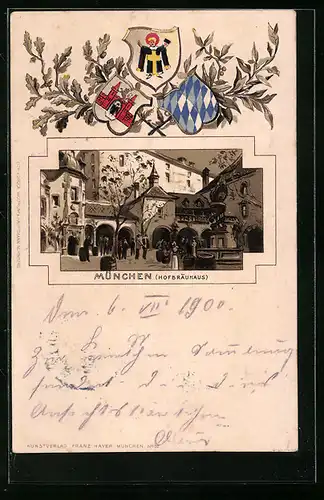 Passepartout-Lithographie München, Gasthof Münchner Hofbräuhaus, Wappen