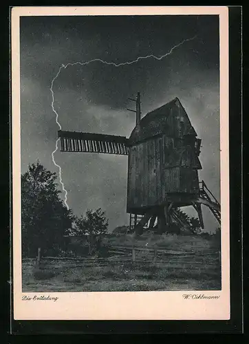 AK Blitzschlag bei einer Windmühle