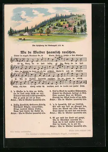 Lied-AK Anton Günther Nr. 30: Wu de Walder haamlich rauschen, Text und Noten