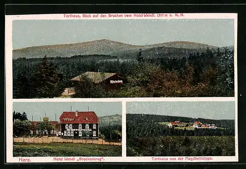 AK Torfhaus, Blick auf den Brocken vom Hotel Wendt