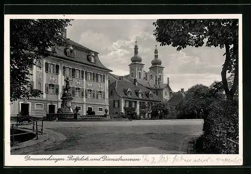 AK Donaueschingen, Postplatz und Dianabrunnen