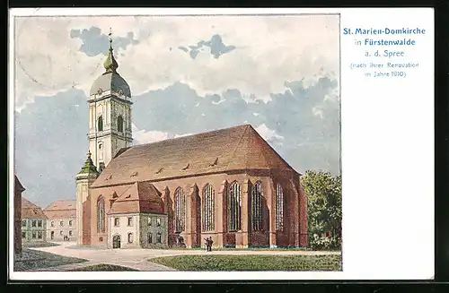 Künstler-AK Fürstenwalde a. d. Spree, St. Marien-Domkirche nach ihrer Renovation 1910
