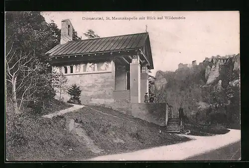 AK Beuron /Donautal, St. Mauruskapelle mit Blick auf Wildenstein