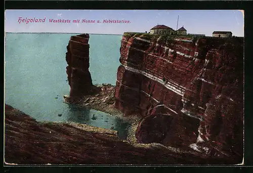AK Helgoland, Westküste mit Nonne und Nebelstation