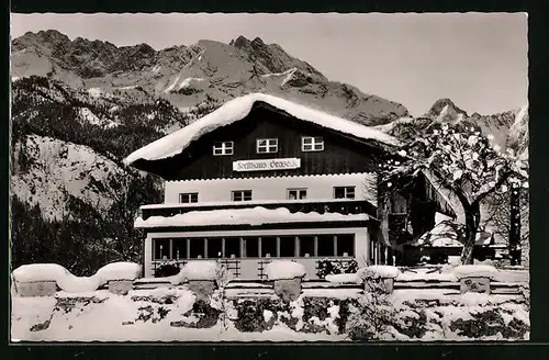 AK Graseck ob. Partnachklamm, Berggasthof u. Hotel-Pension Forsthaus Graseck im Schnee