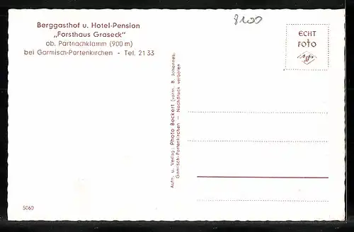 AK Graseck ob. Partnachklamm, Berggasthof u. Hotel-Pension Forsthaus Graseck im Schnee