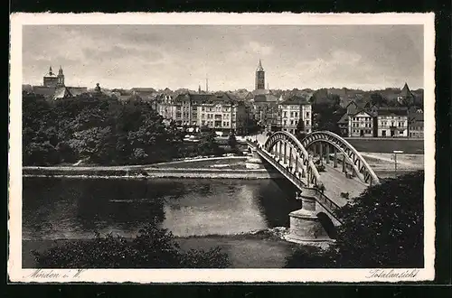 AK Minden i. W., Totalansicht mit Brücke