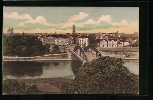 AK Minden i. W., Gesamtansicht mit Brücke