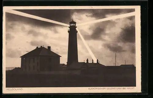 AK Helgoland, Elektrischer Leuchtturm bei Nacht