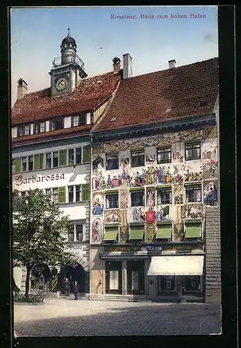 AK Konstanz, Haus zum hohen Hafen u. Cafe Barbarossa